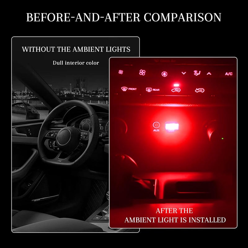 Hbxdeco 4 PCS USB LED Car Interior Atmosphere Lamp, Portable Mini Auto LED Decor Night Light, Plug-in USB Interface Ambient Lighting Kit, Universal Car Interior Accessories(Red) - Image 4